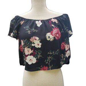 CHARLOTTE RUSSE Floral Crop Top Navy Blue Festival